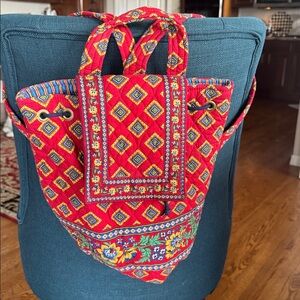 Vera Bradley Red backpack/knapsack, blue and yellow inside